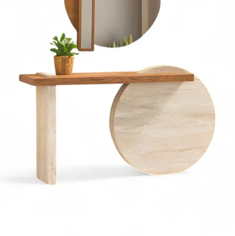 Traverten Ayaklı Doğal Ahşap Dresuar HM-89