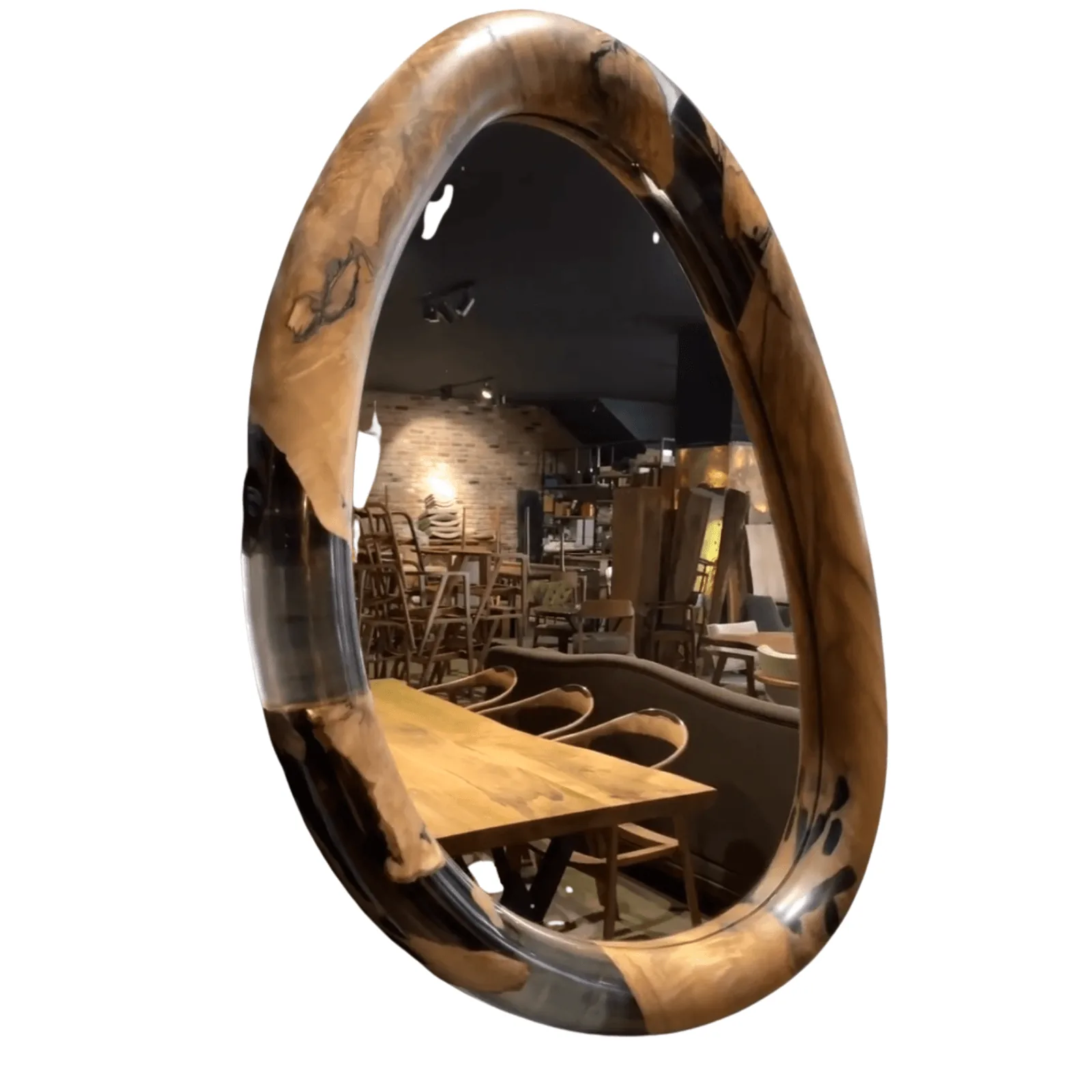 Meşe Ahşap Oval Epoksi Ayna BWM-04-5